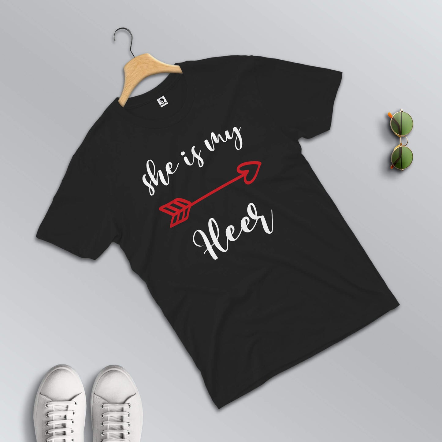 Heer-Ranjha matching T-shirts for couples in black (male t-shirt in focus)
