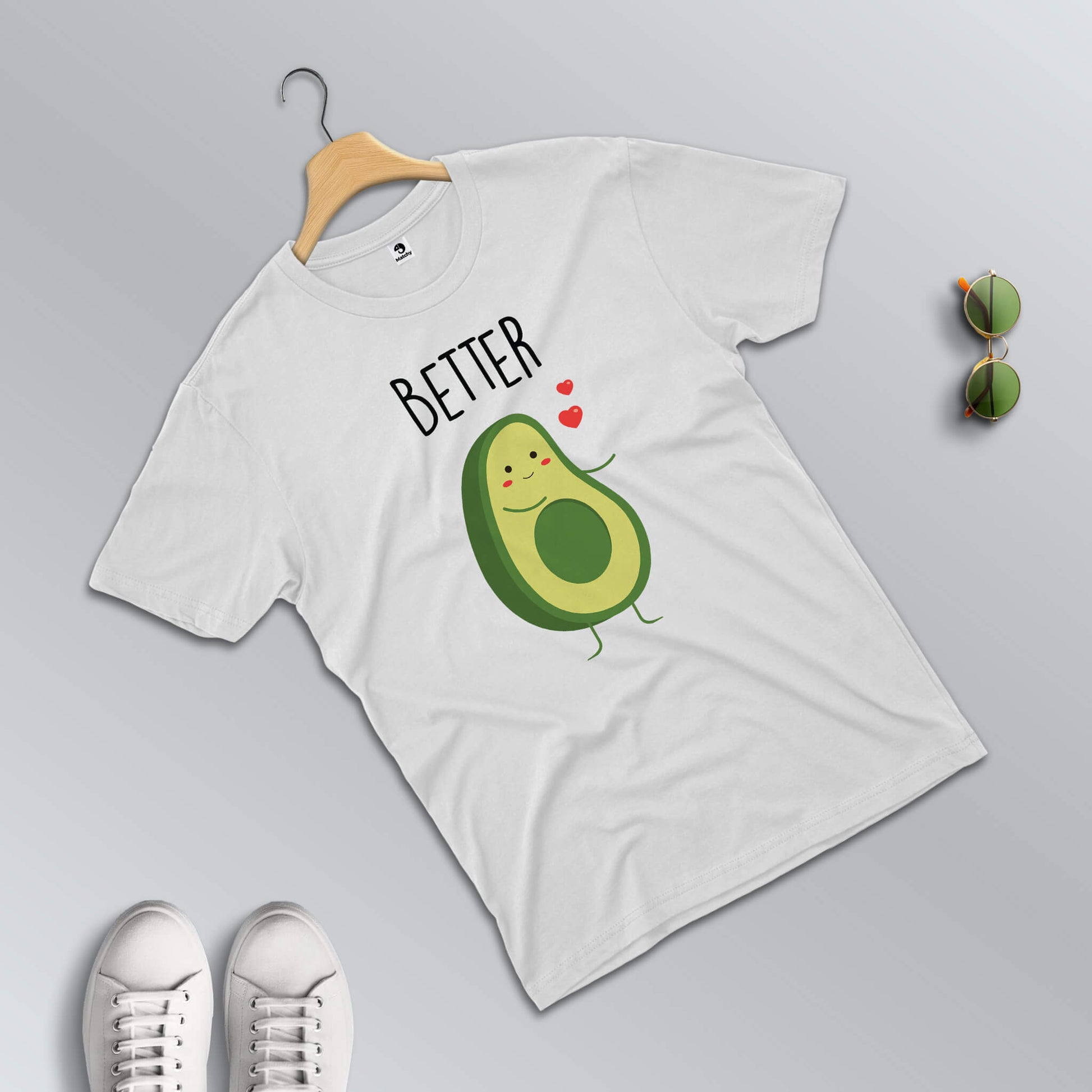Better-Half matching T-shirts for couples in white (male t-shirt in focus)