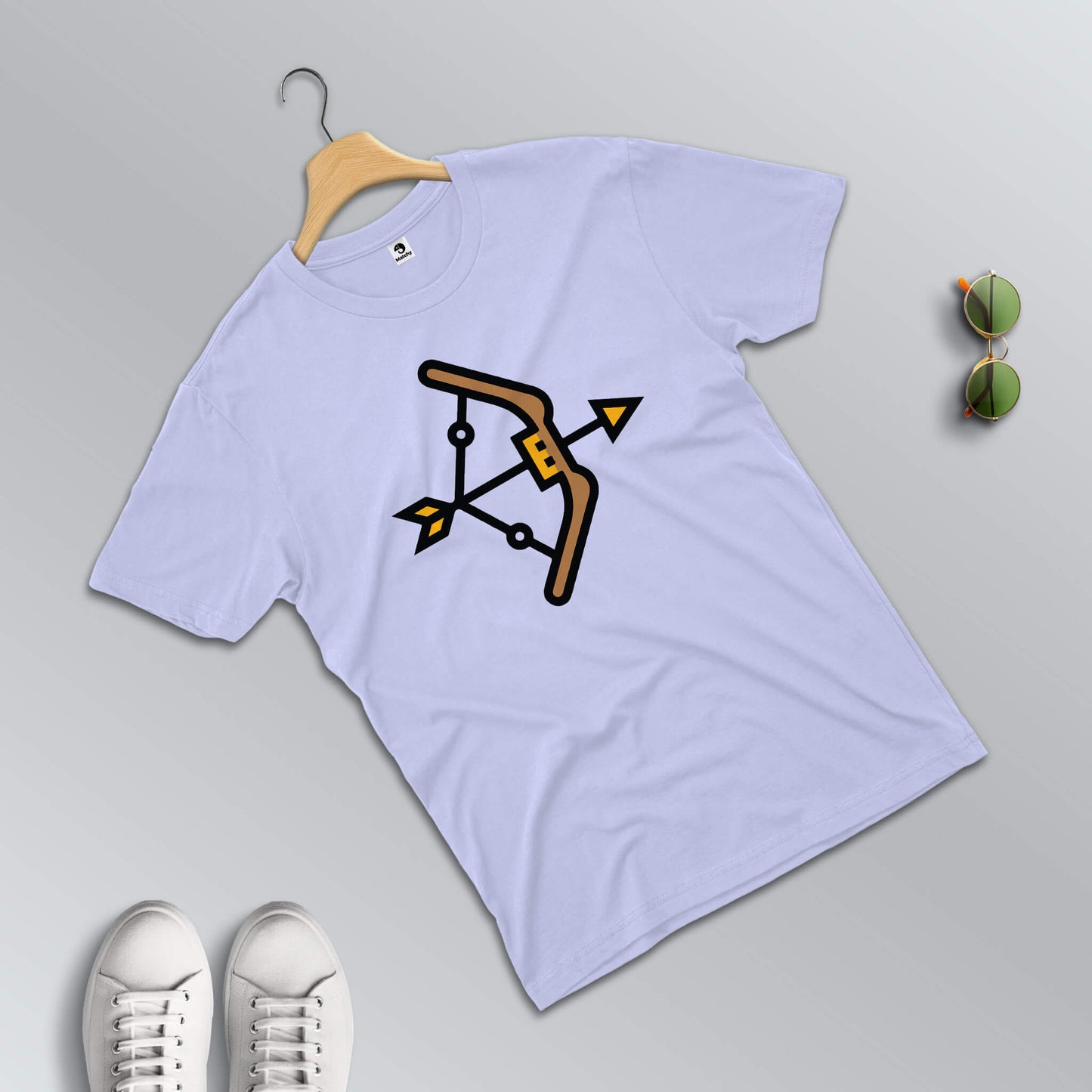 Hunter-Prey matching T-shirts for couples in lavender (male t-shirt in focus)