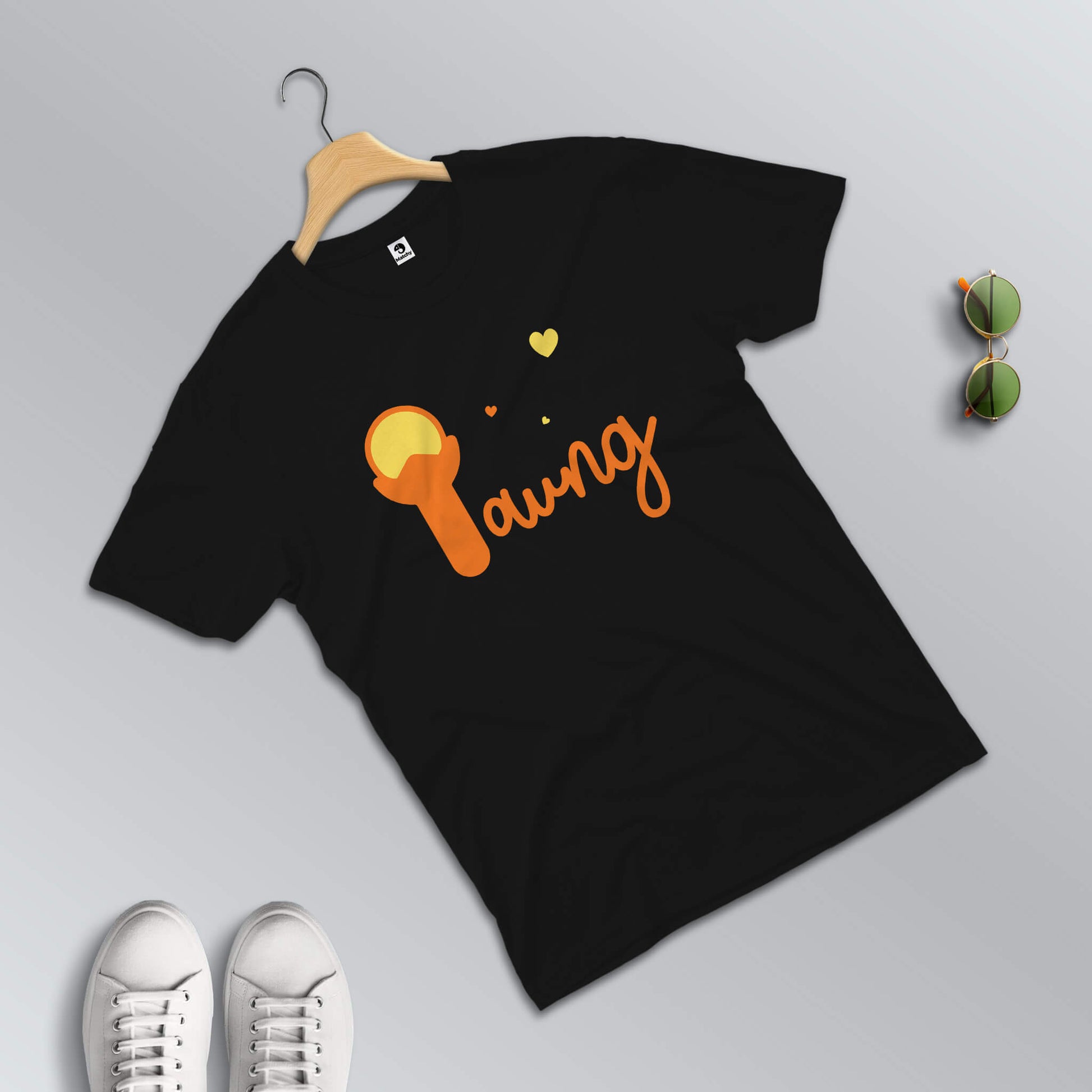 Laung Laachi T-shirts for couples in black (male t-shirt in focus)