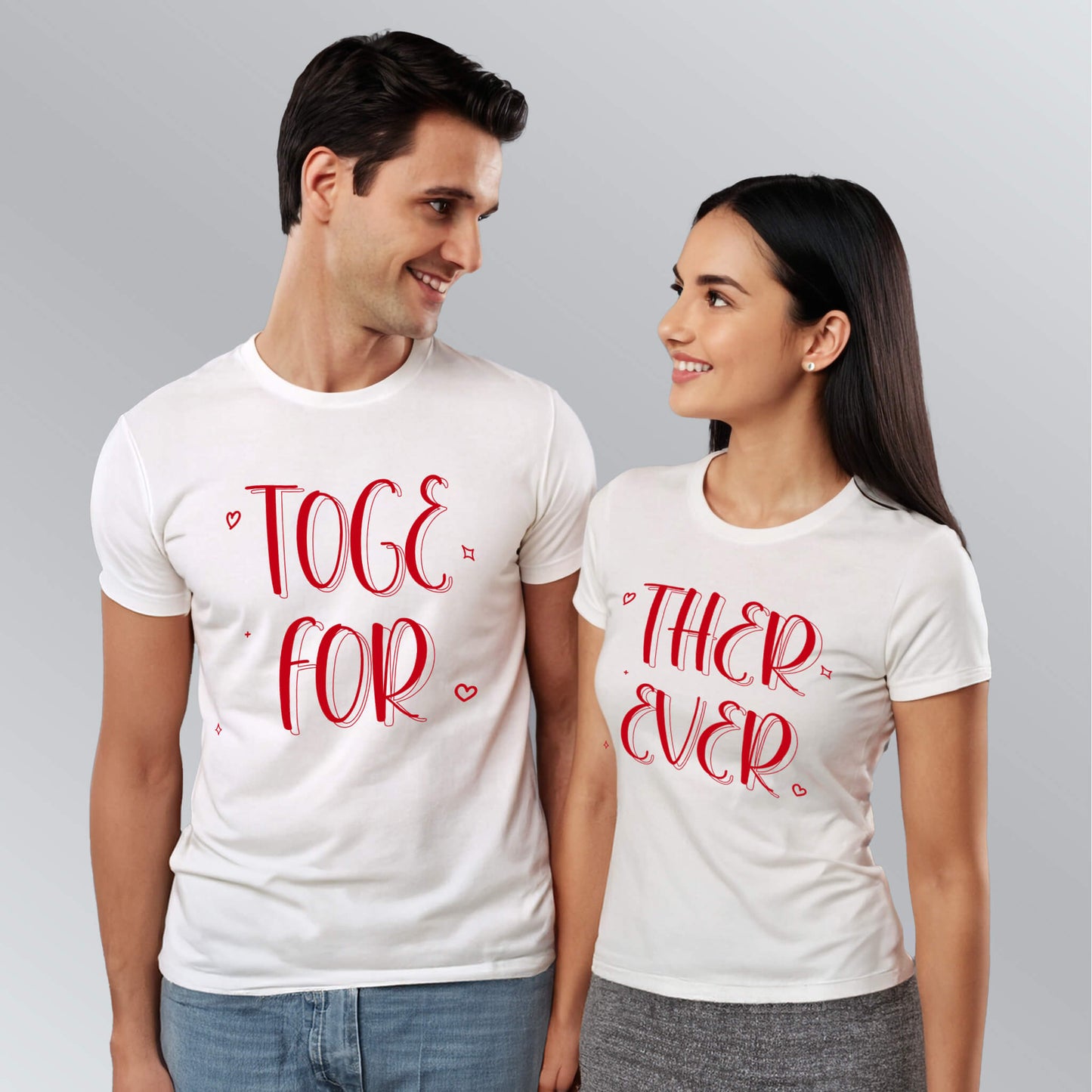 Together Forever slogan T-shirts for couples in white