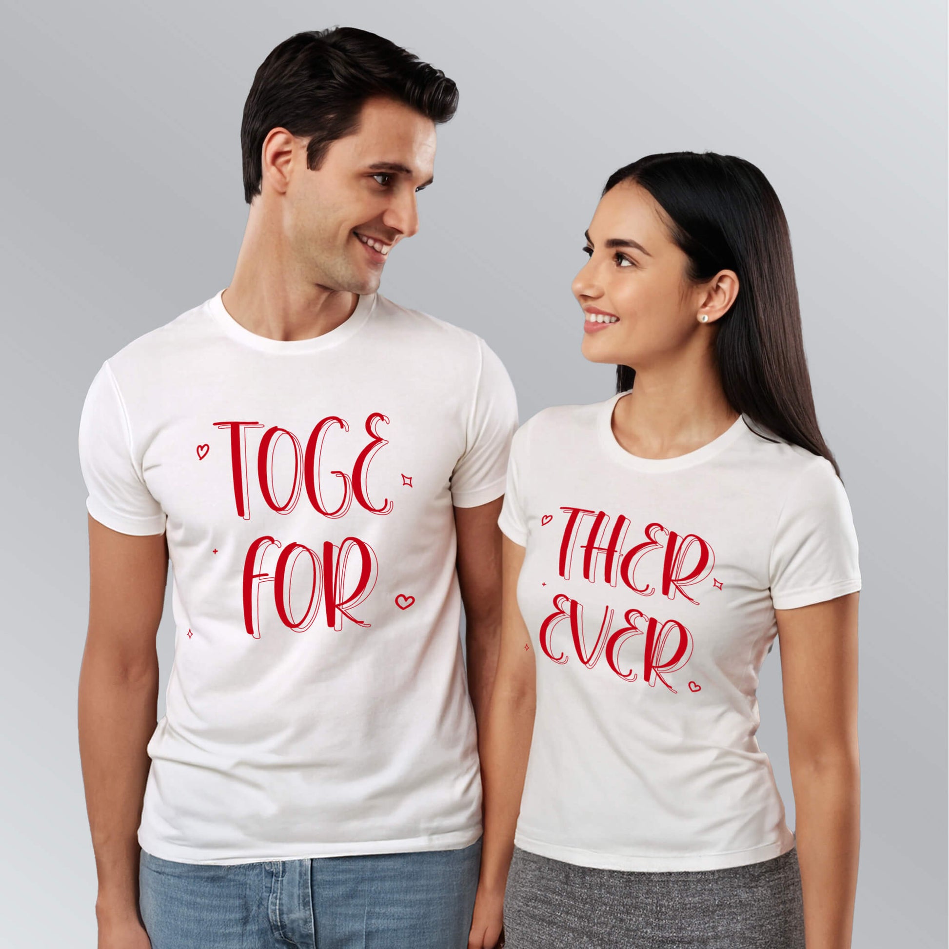 Together Forever slogan T-shirts for couples in white