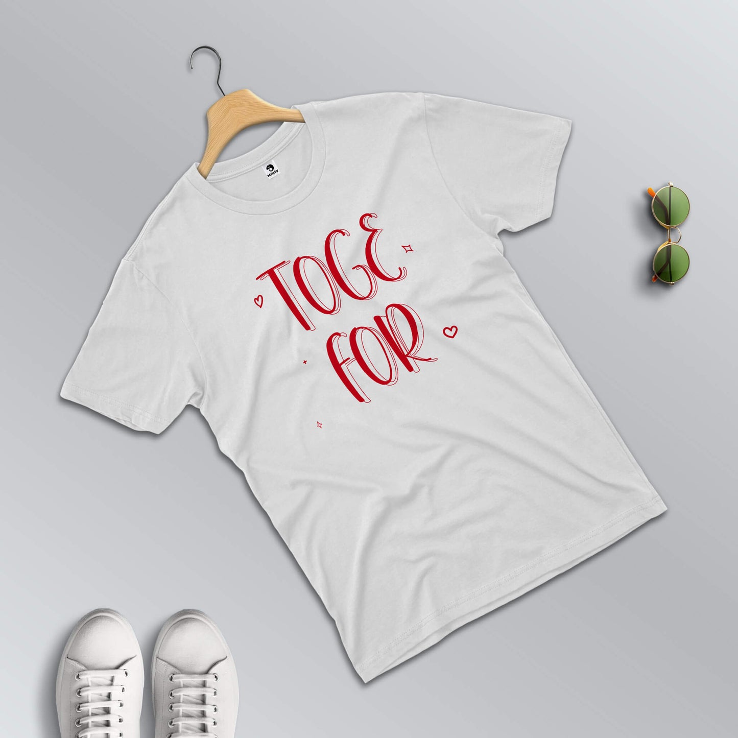 Together Forever slogan T-shirts for couples in white (male t-shirt in focus)