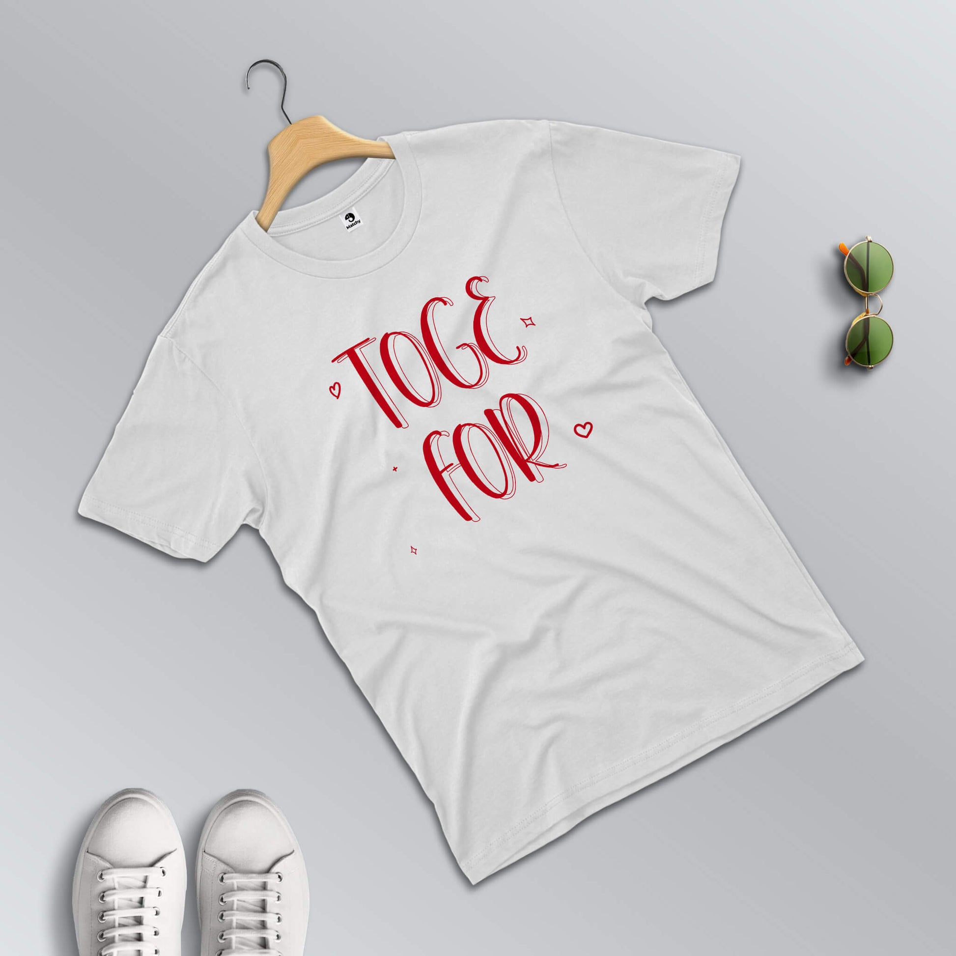 Together Forever slogan T-shirts for couples in white (male t-shirt in focus)
