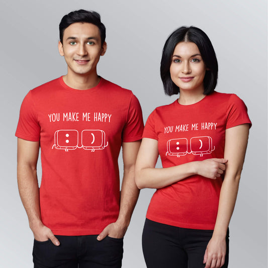 You make me happy T-shirts for couples in red